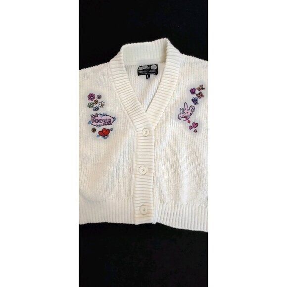 Jim Benton Broken Promises It's Happy Bunny “Let’s Focus On Me” Crop Cardigan L - Picture 9 of 13
